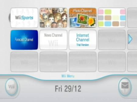 The Nintendo Wii main menu