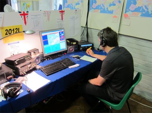 Pete M0PSX operating the 2m VHF station under the callsign 2o12L