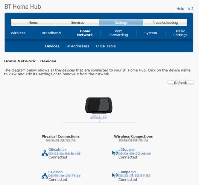 BT Home Hub 3 Settings Screen