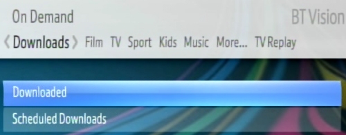 BT Vision Downloads screen