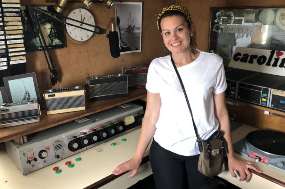 Kelly in the historic Radio Caroline studio