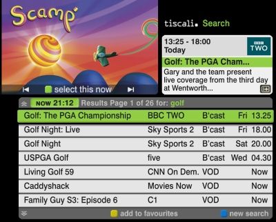 Tiscali TV screen